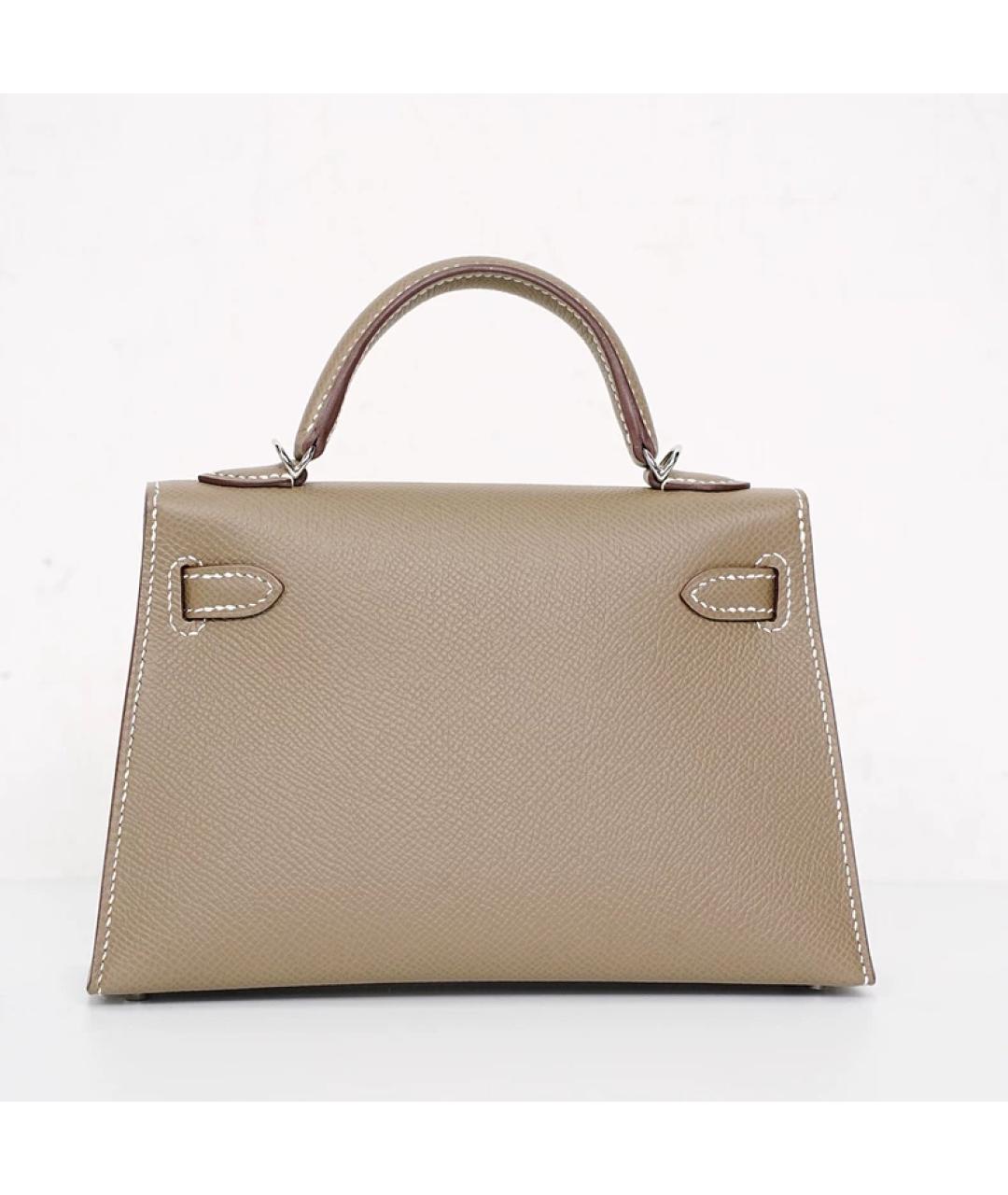 HERMES Серая кожаная сумка с короткими ручками, фото 5