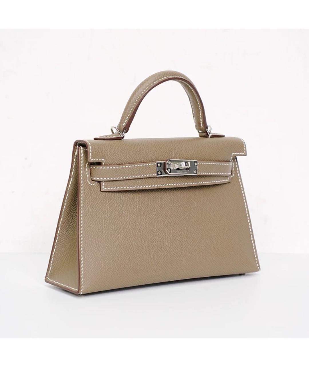 HERMES Серая кожаная сумка с короткими ручками, фото 3