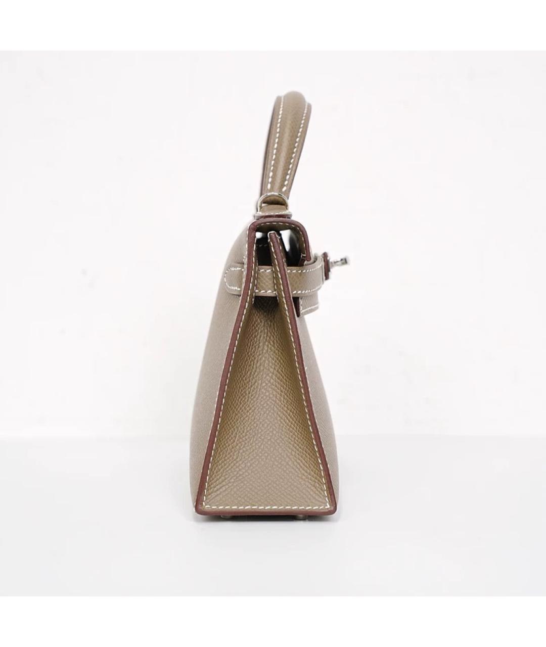 HERMES Серая кожаная сумка с короткими ручками, фото 4