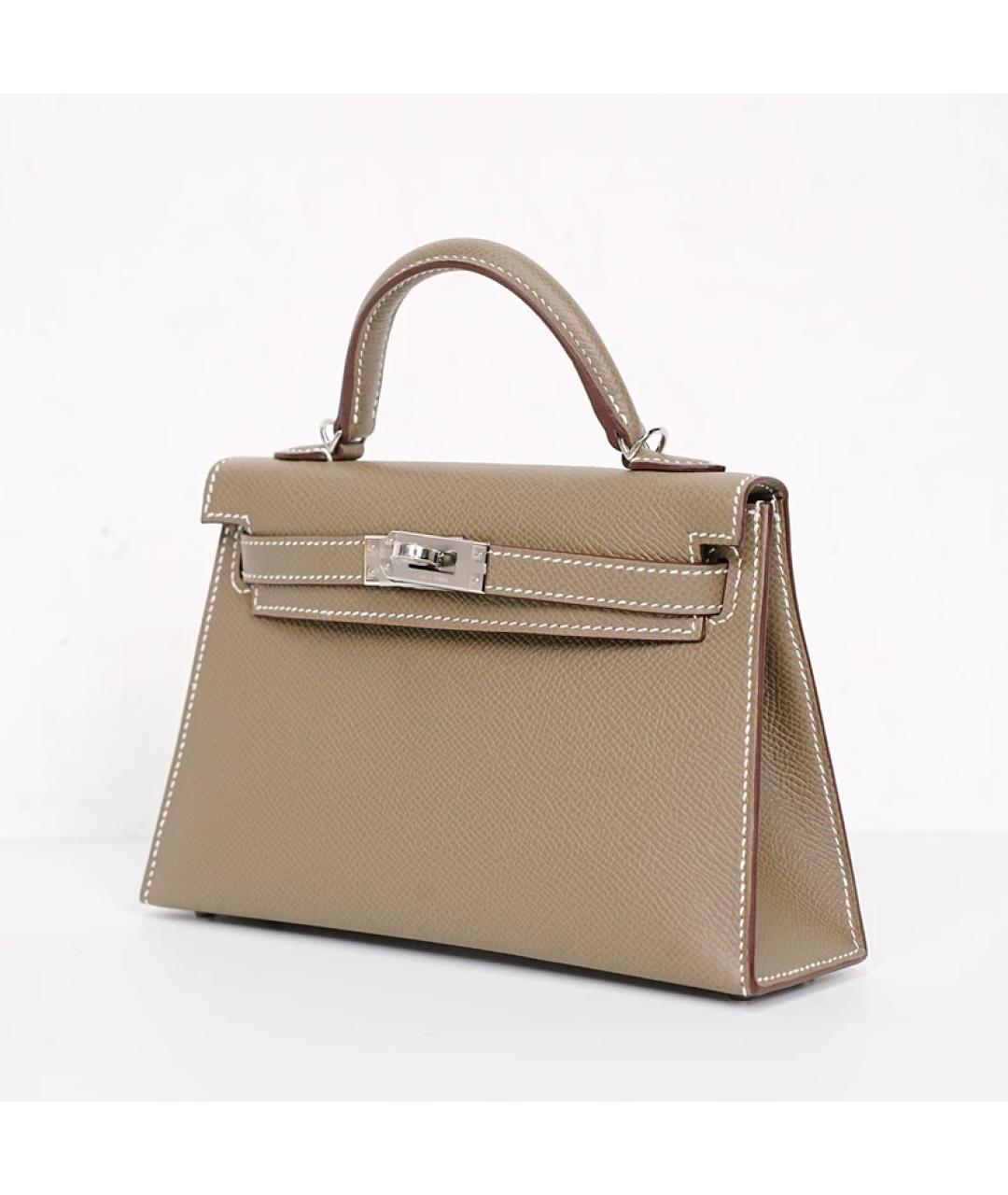 HERMES Серая кожаная сумка с короткими ручками, фото 2