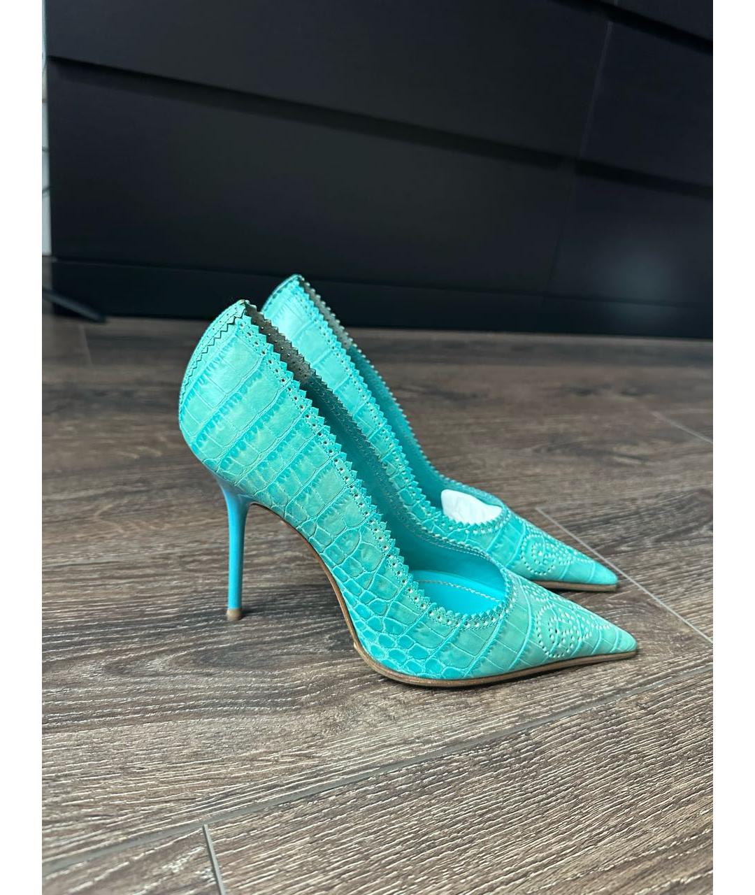 RENE CAOVILLA Бирюзовые кожаные туфли, фото 7