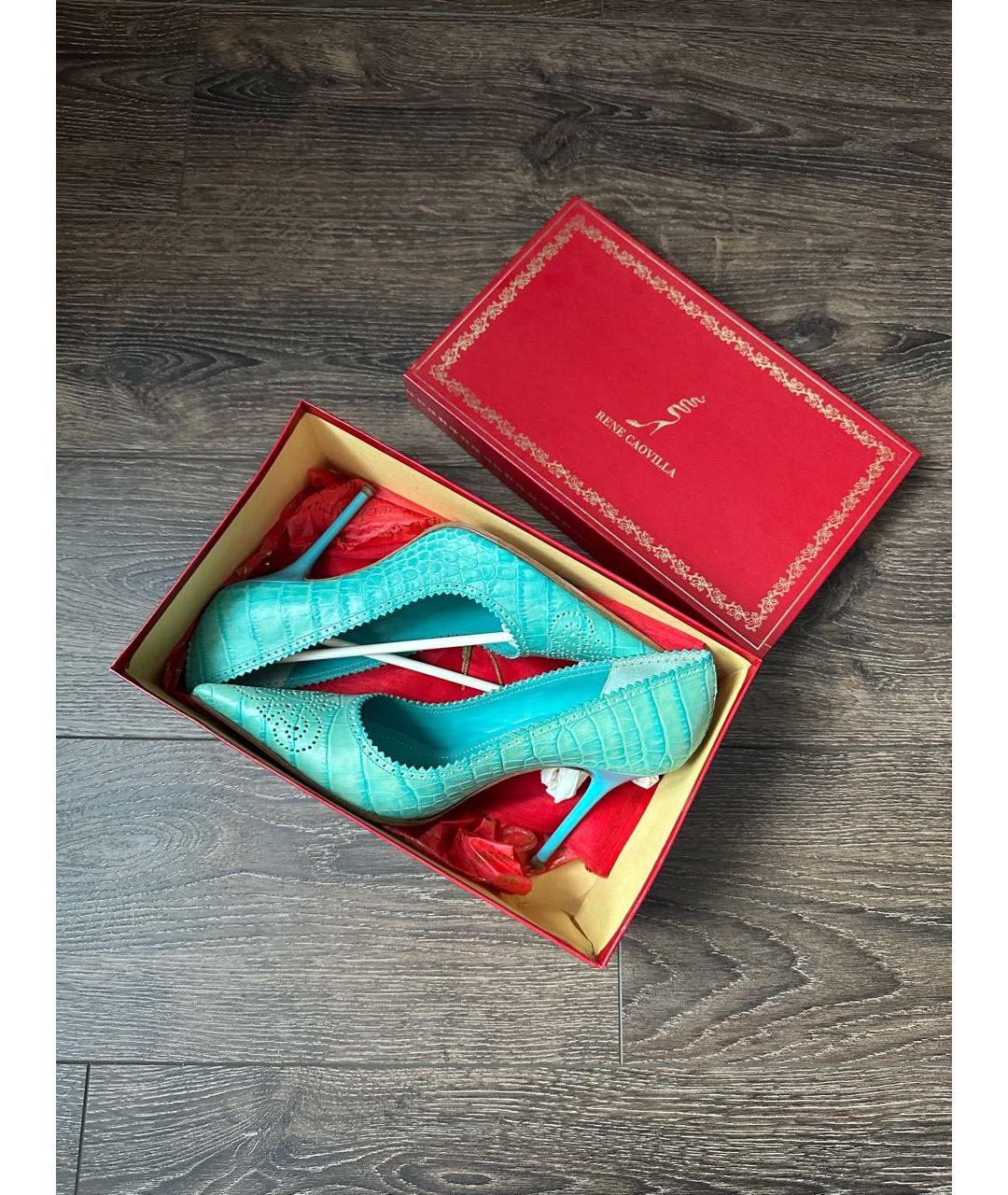 RENE CAOVILLA Бирюзовые кожаные туфли, фото 5