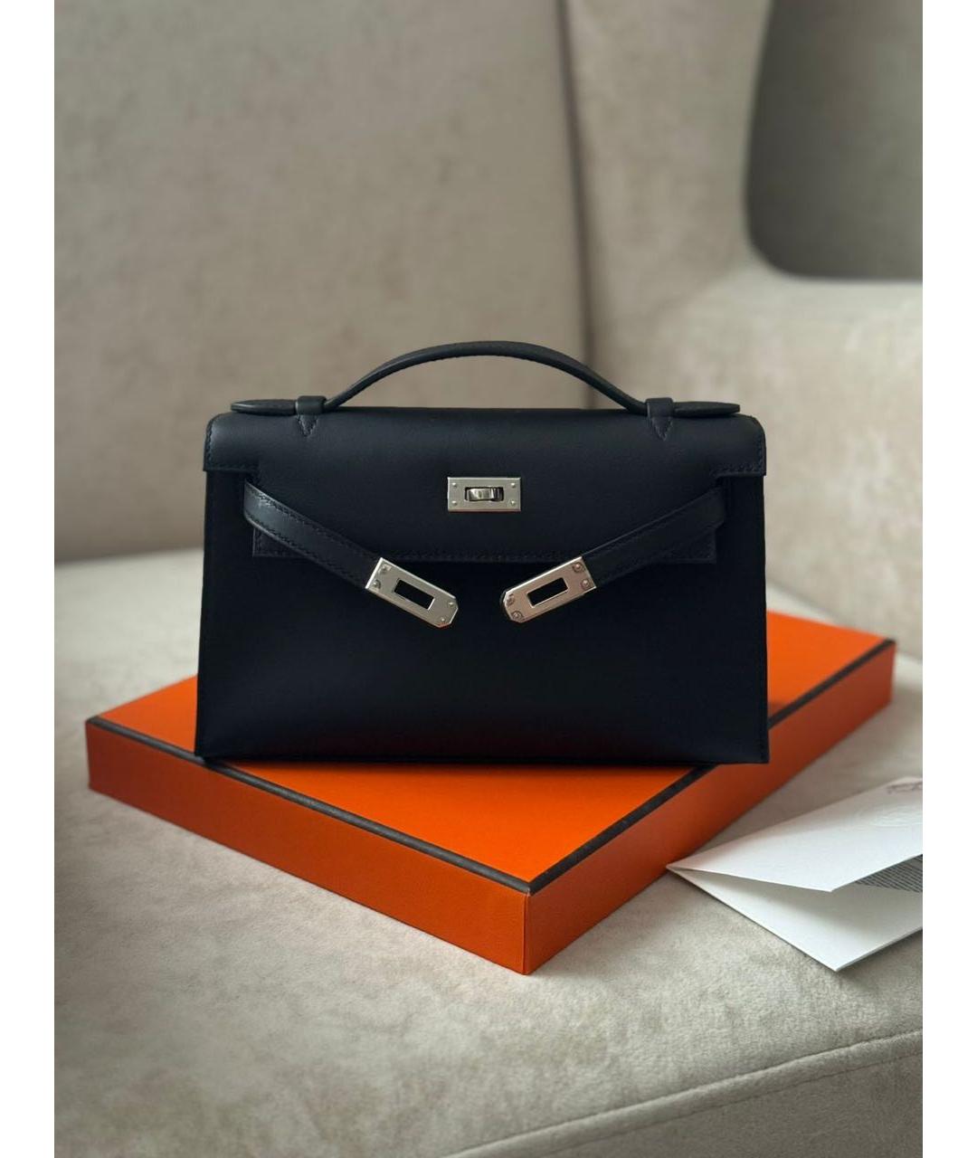 HERMES Черная кожаная сумка с короткими ручками, фото 9