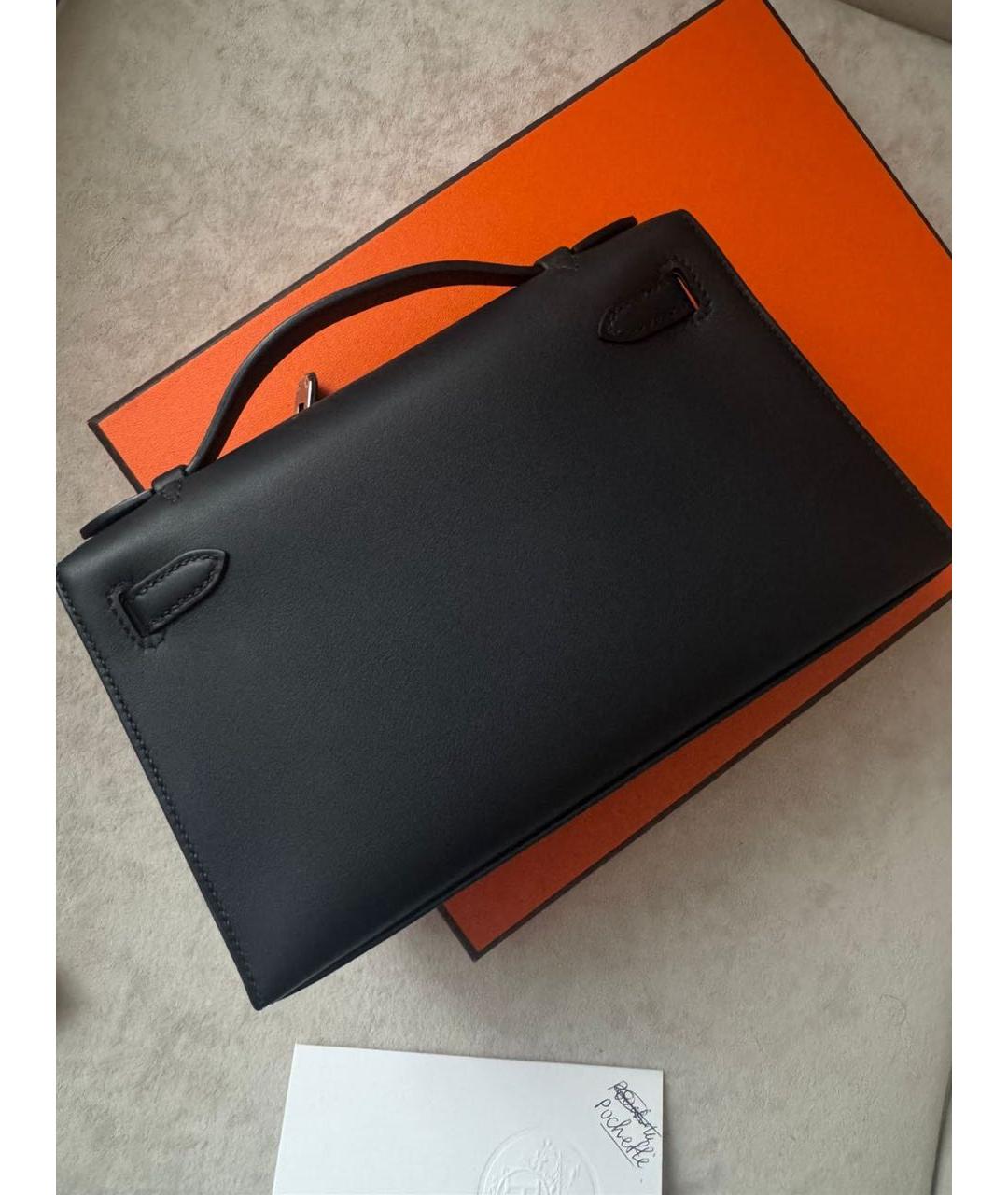 HERMES Черная кожаная сумка с короткими ручками, фото 3