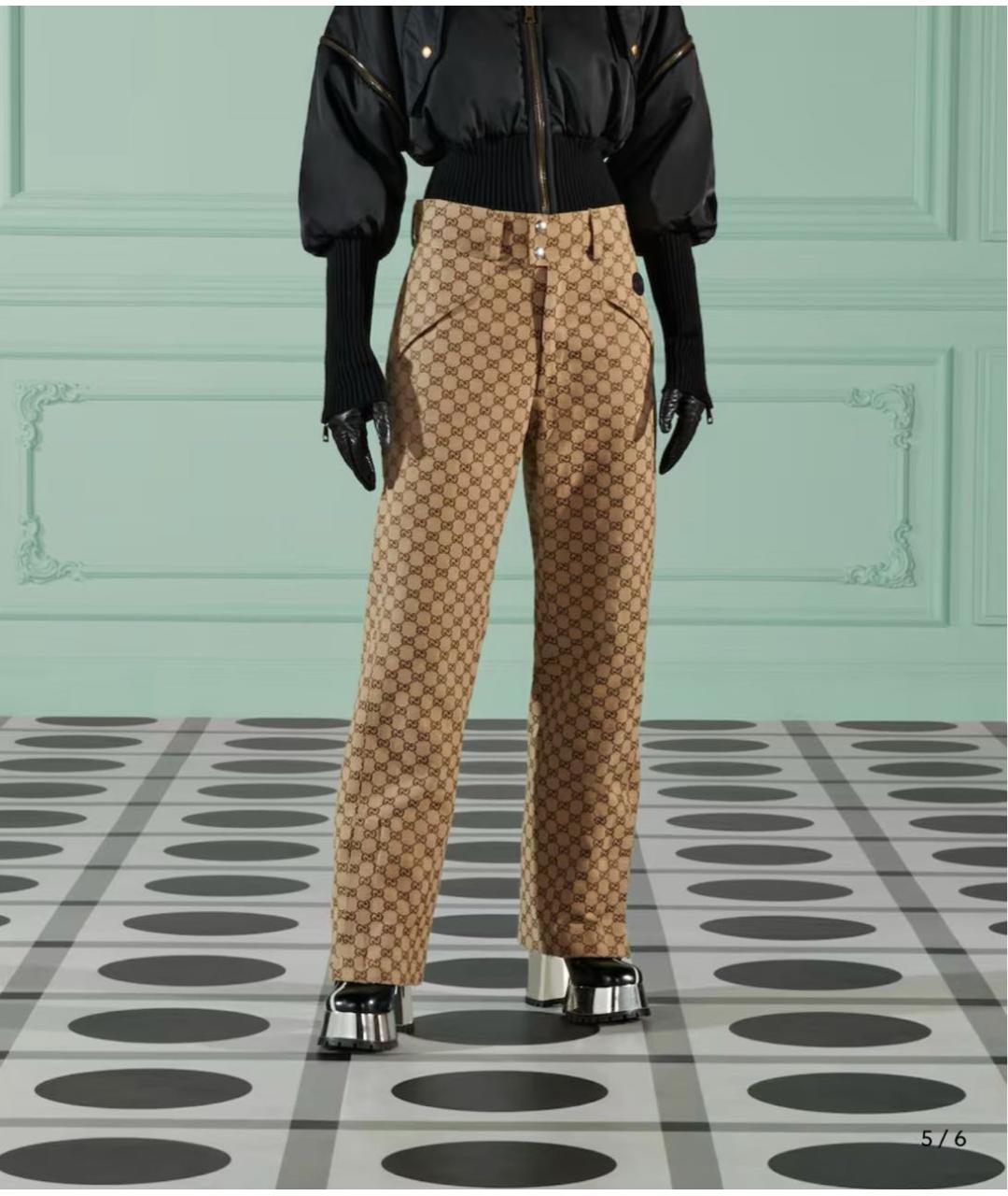 GUCCI Коричневые хлопковые прямые брюки, фото 2