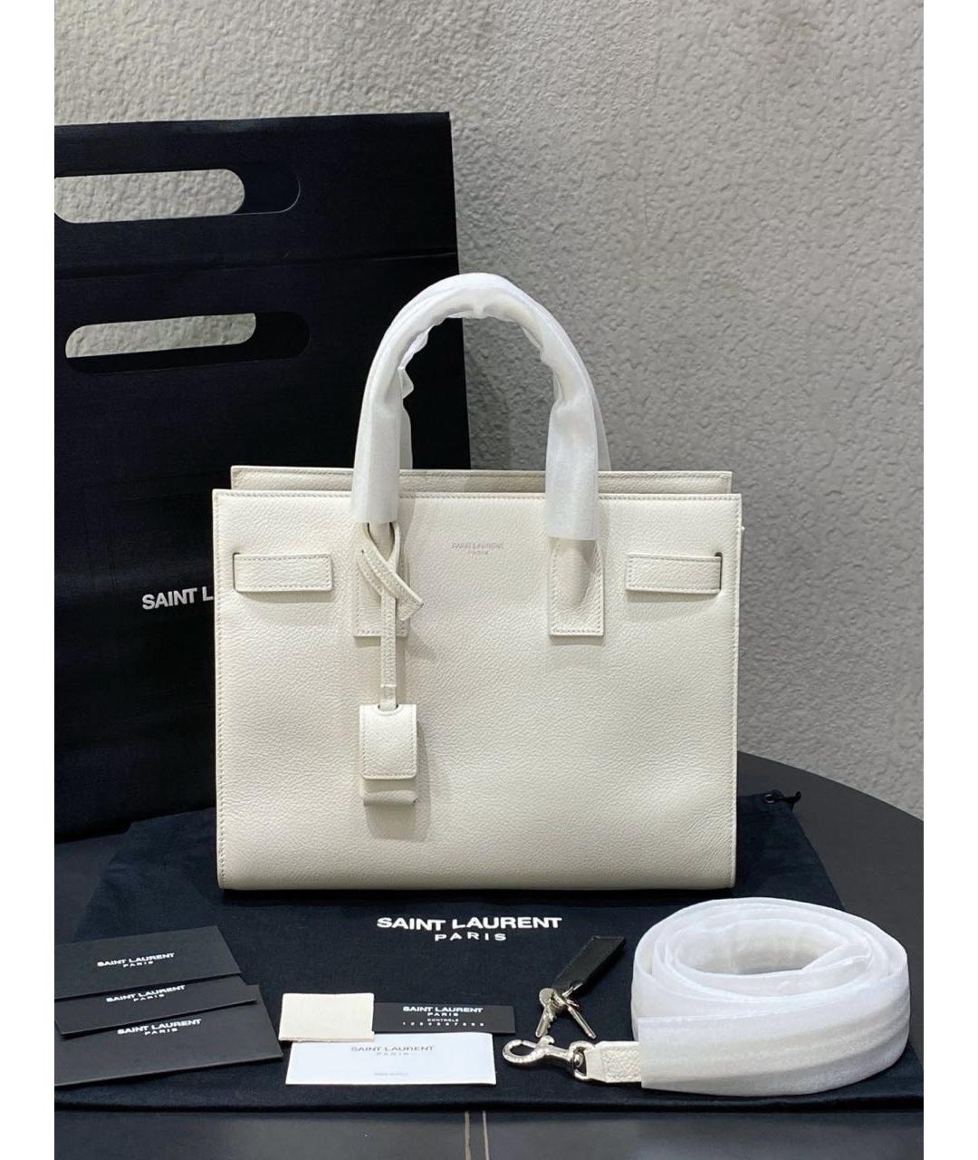 SAINT LAURENT Белая кожаная сумка тоут, фото 7