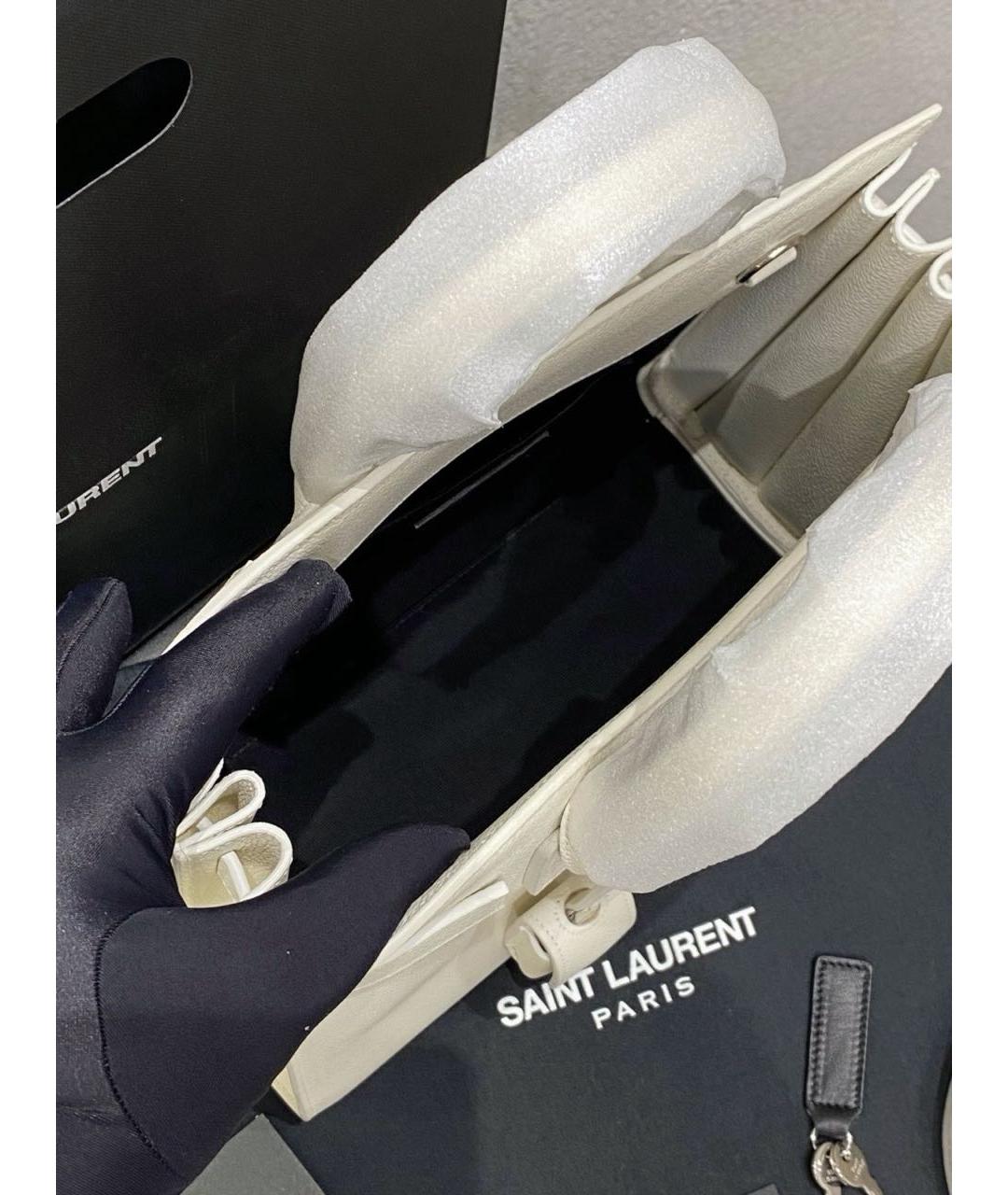 SAINT LAURENT Белая кожаная сумка тоут, фото 5