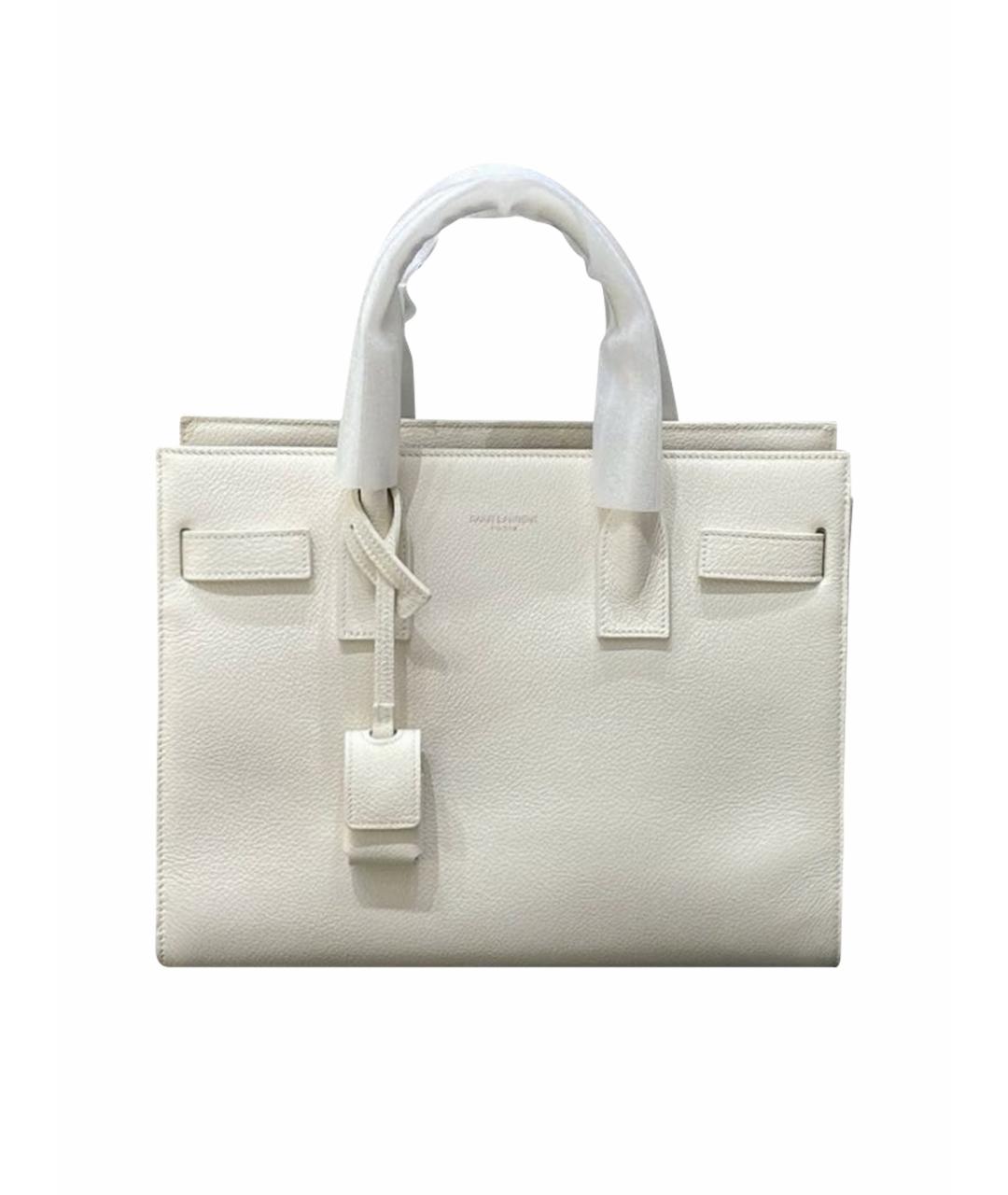 SAINT LAURENT Белая кожаная сумка тоут, фото 1