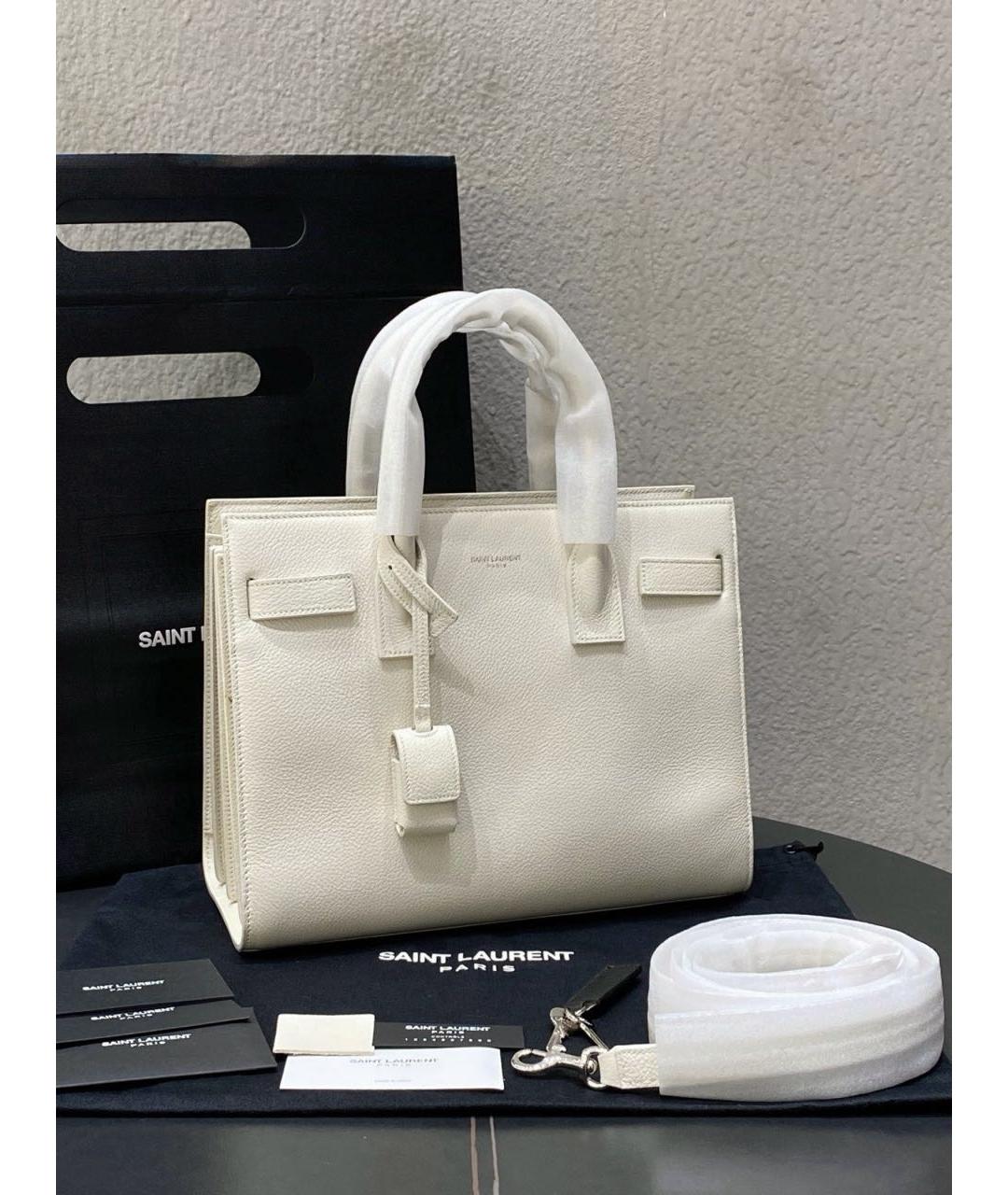 SAINT LAURENT Белая кожаная сумка тоут, фото 2