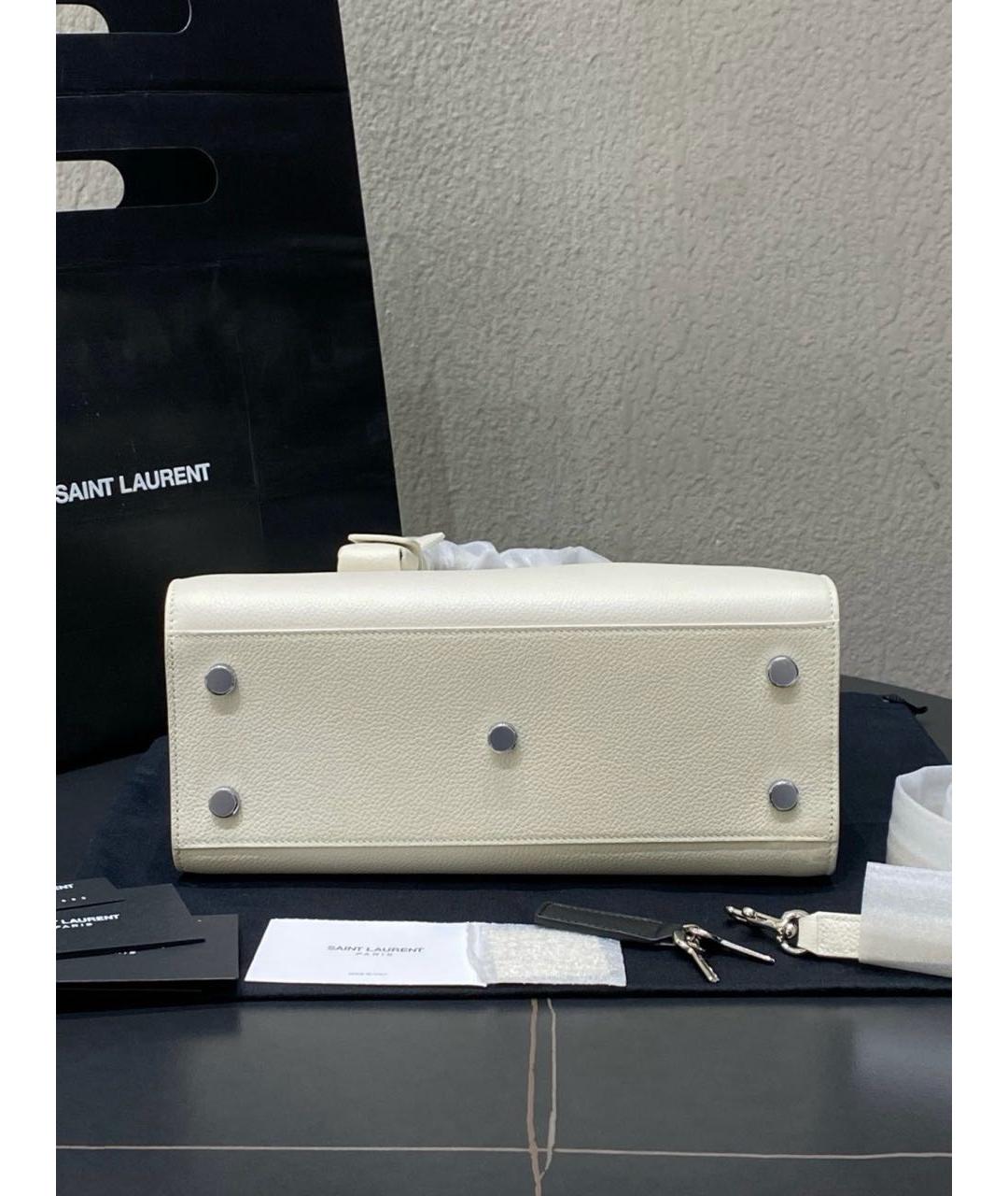 SAINT LAURENT Белая кожаная сумка тоут, фото 6
