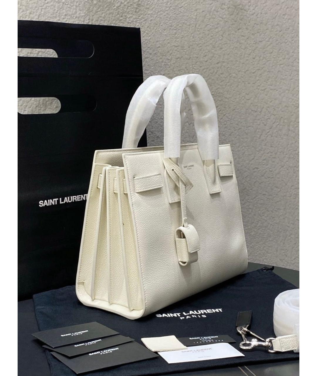 SAINT LAURENT Белая кожаная сумка тоут, фото 3