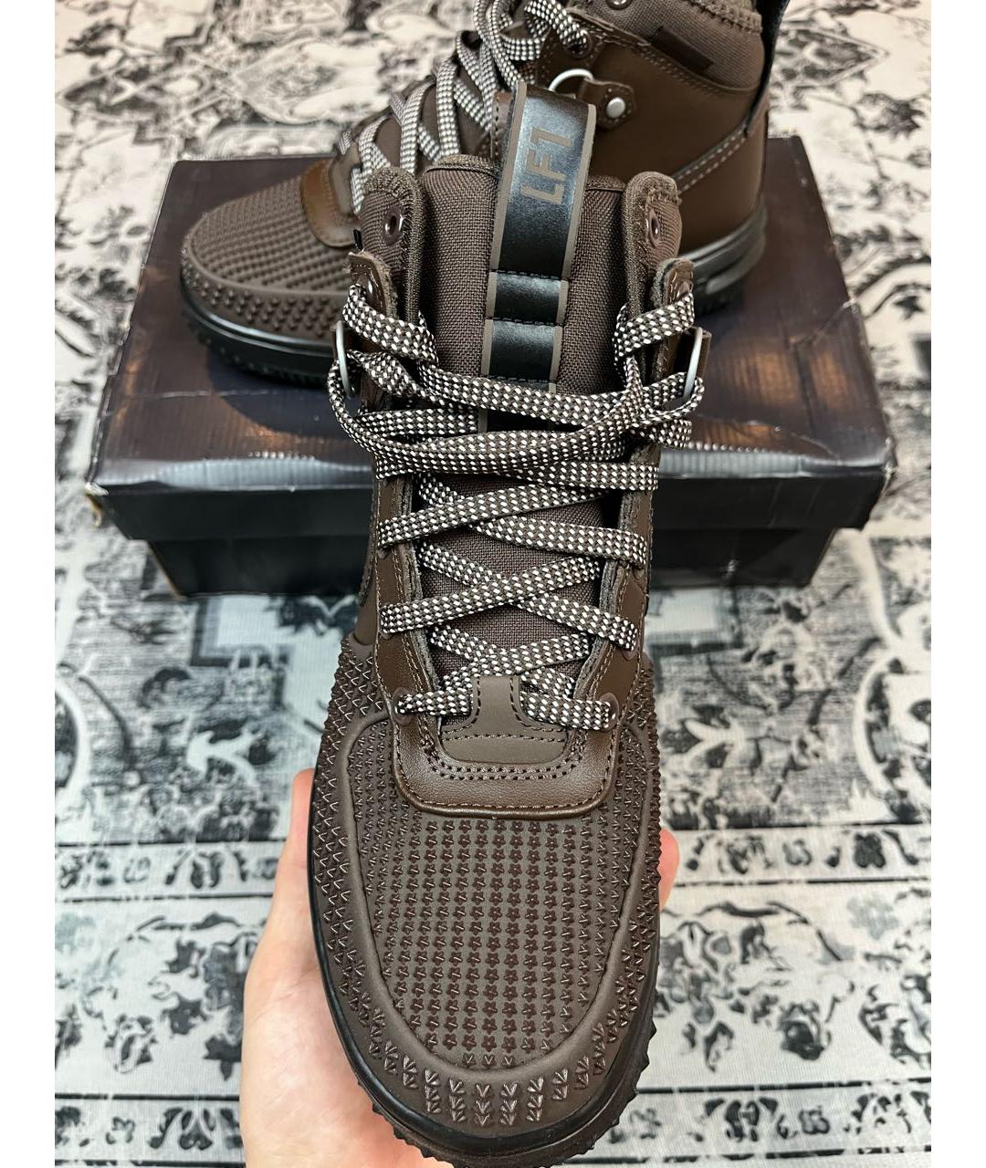 NIKE Коричневые кожаные высокие кроссовки / кеды, фото 3