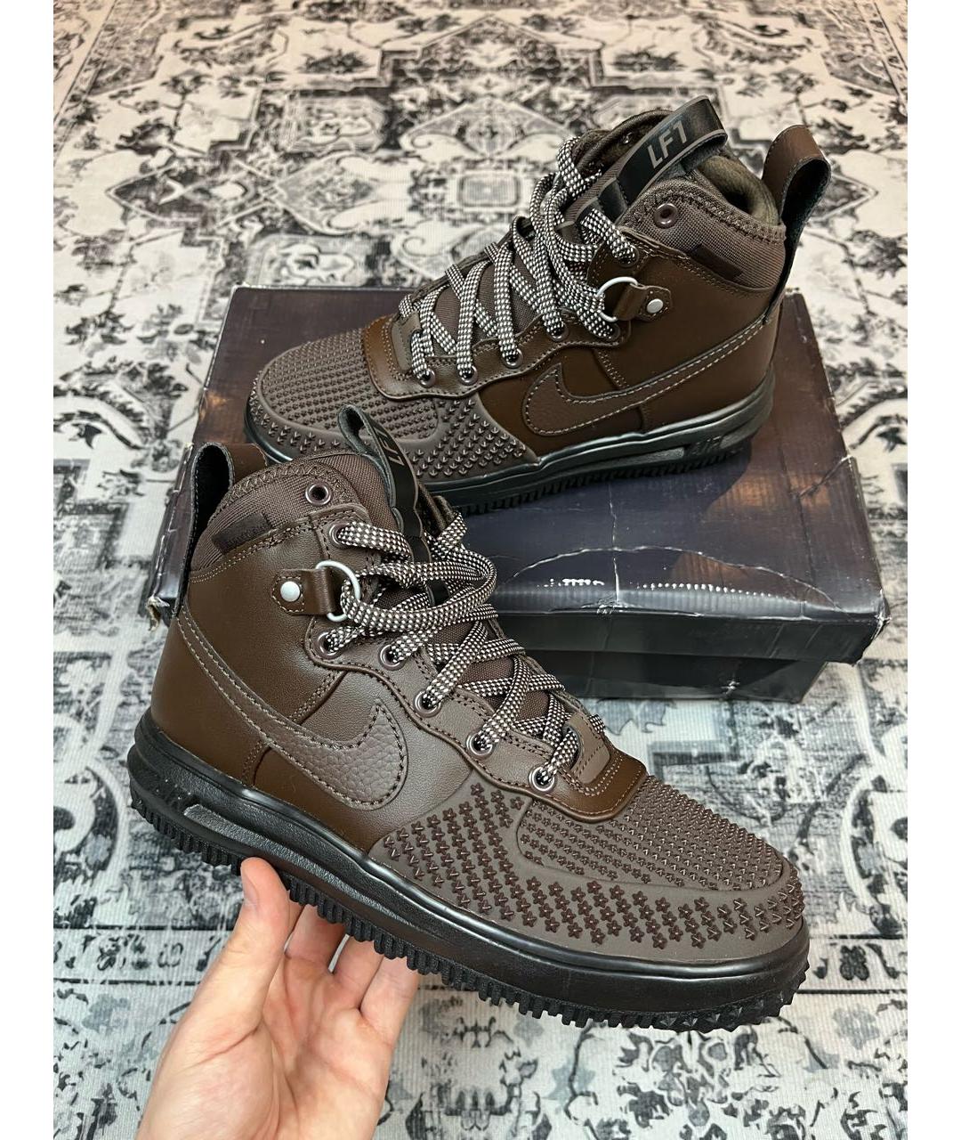 NIKE Коричневые кожаные высокие кроссовки / кеды, фото 2