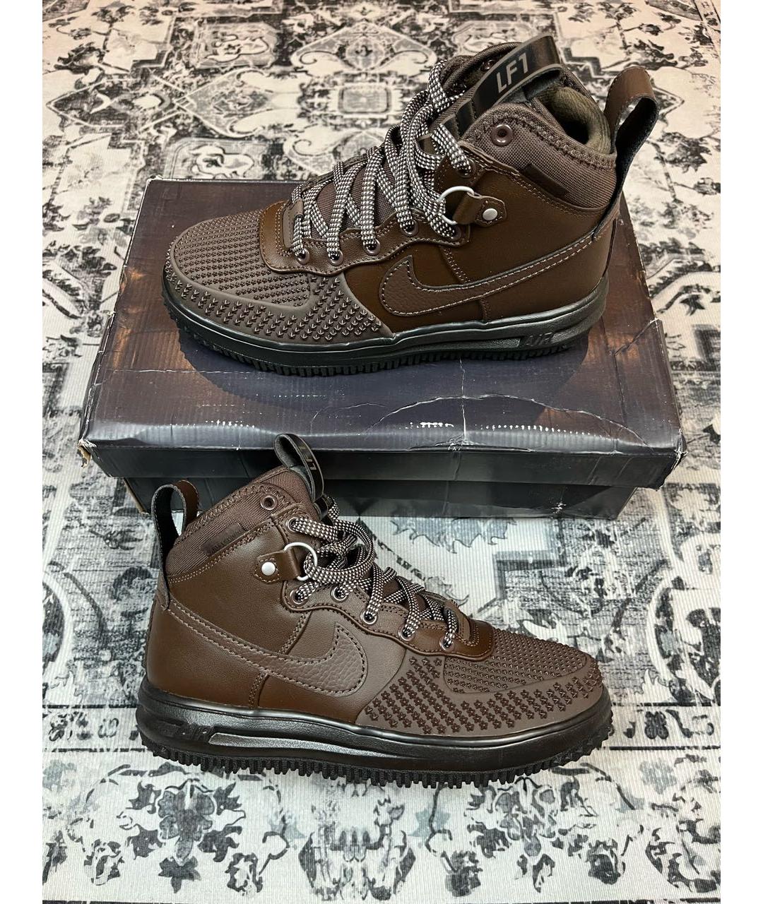 NIKE Коричневые кожаные высокие кроссовки / кеды, фото 9