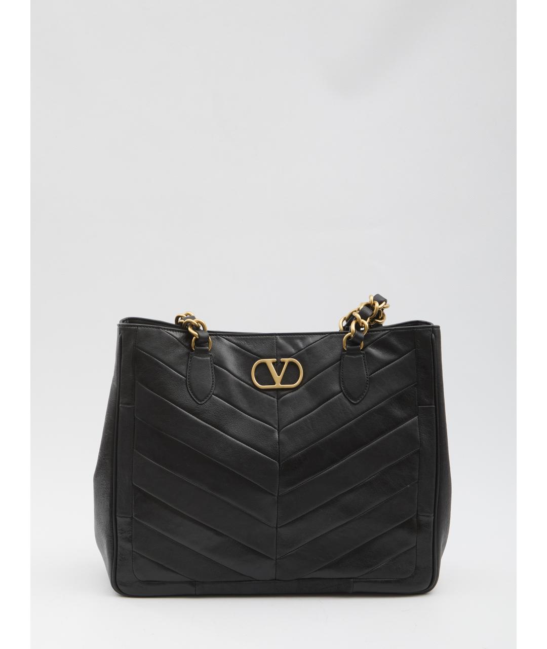 VALENTINO Черная кожаная сумка тоут, фото 5