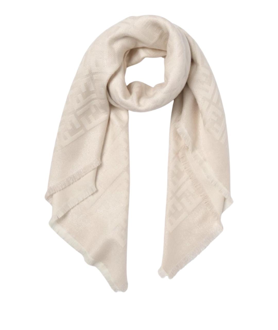 FENDI Бежевый шелковый шарф, фото 1