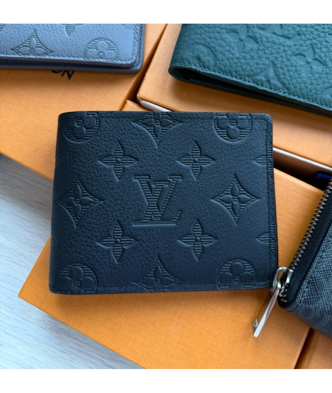 LOUIS VUITTON Черный кожаный кошелек, фото 4