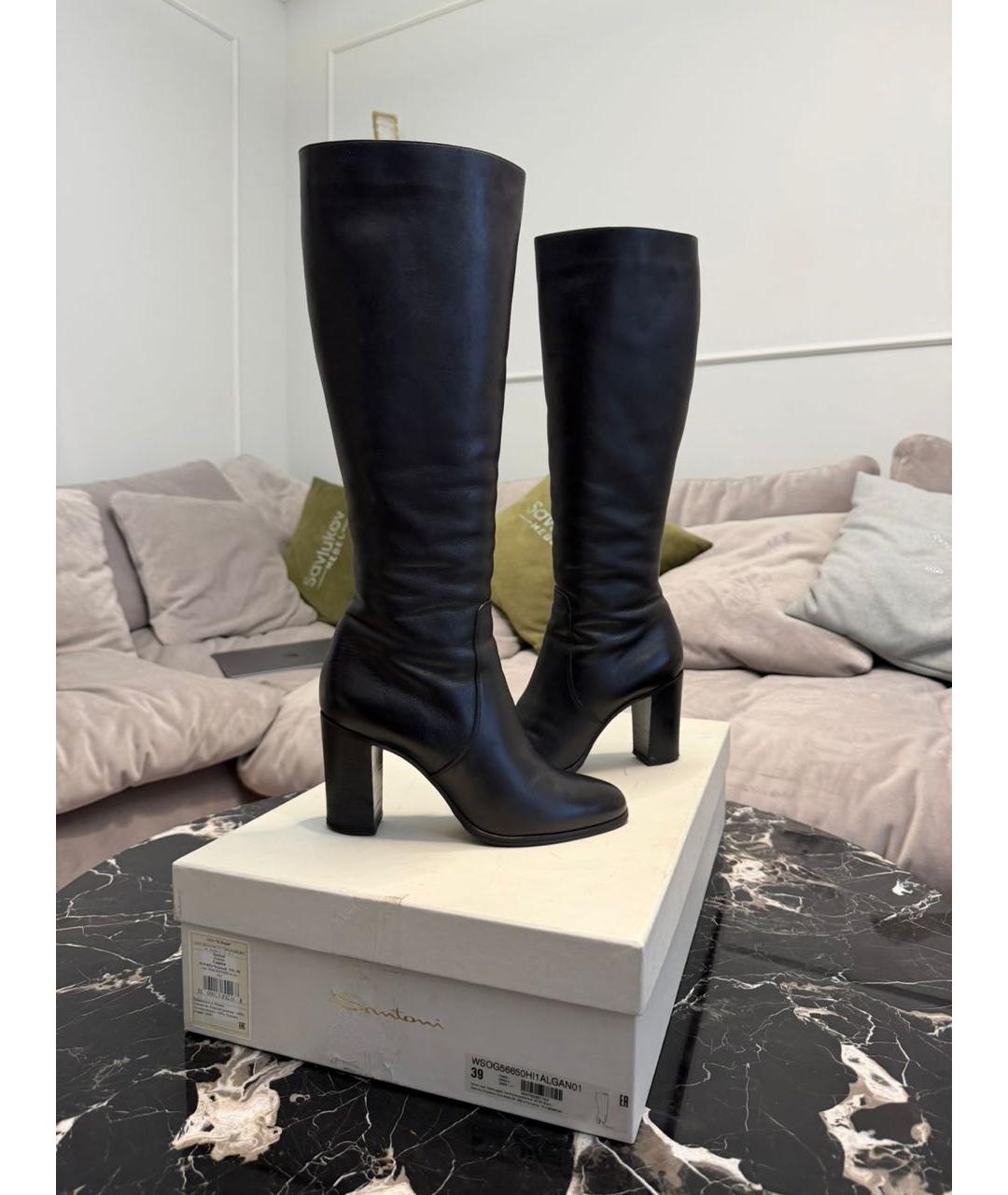 SANTONI Черные кожаные сапоги, фото 3