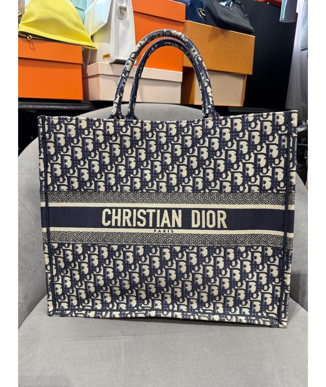 CHRISTIAN DIOR Темно-синяя тканевая сумка тоут, фото 9