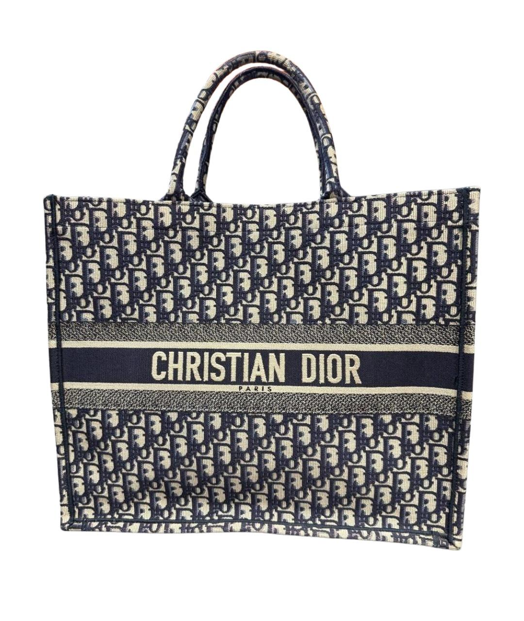 CHRISTIAN DIOR Темно-синяя тканевая сумка тоут, фото 1