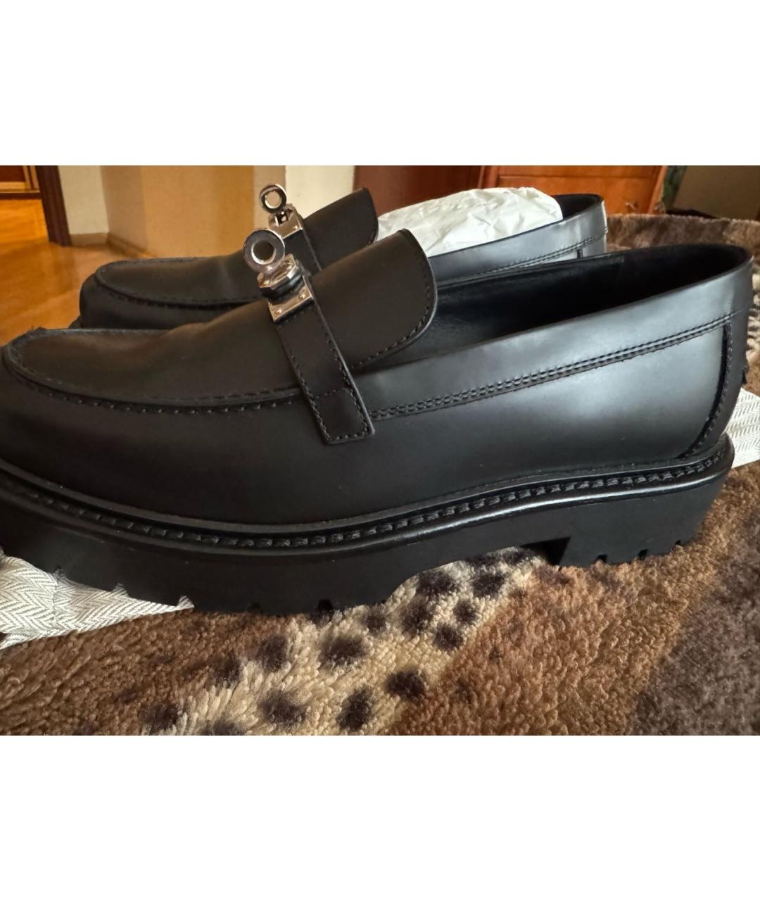 HERMES Черные кожаные лоферы, фото 2