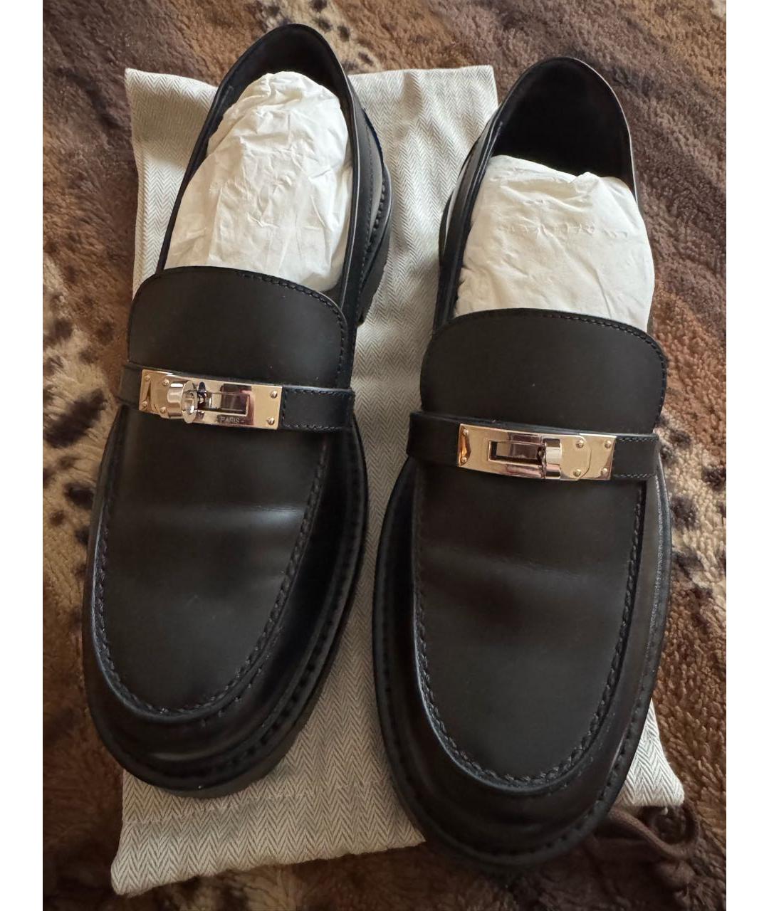 HERMES Черные кожаные лоферы, фото 3