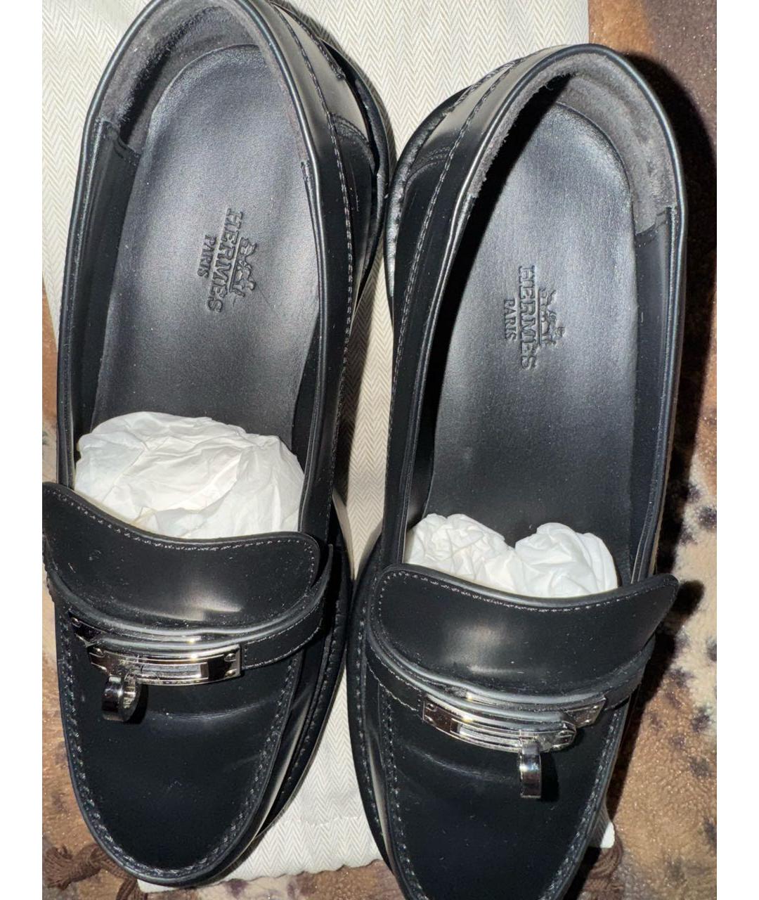 HERMES Черные кожаные лоферы, фото 4