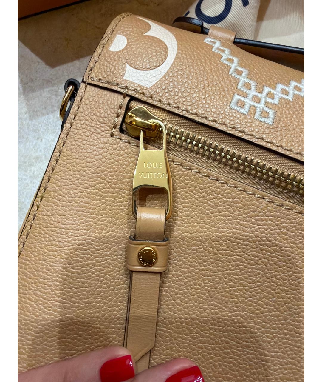 LOUIS VUITTON Бежевая кожаная сумка тоут, фото 4