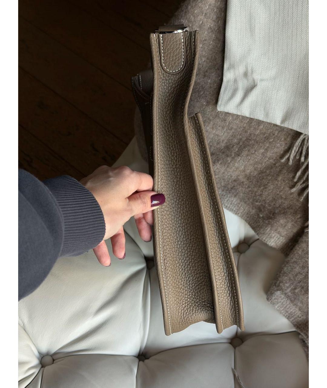 HERMES Бежевая кожаная сумка через плечо, фото 3