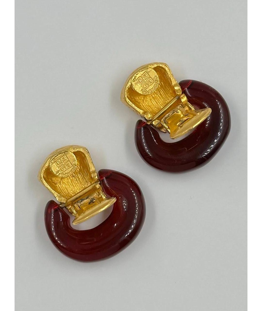GIVENCHY Бордовые позолоченные клипсы, фото 3