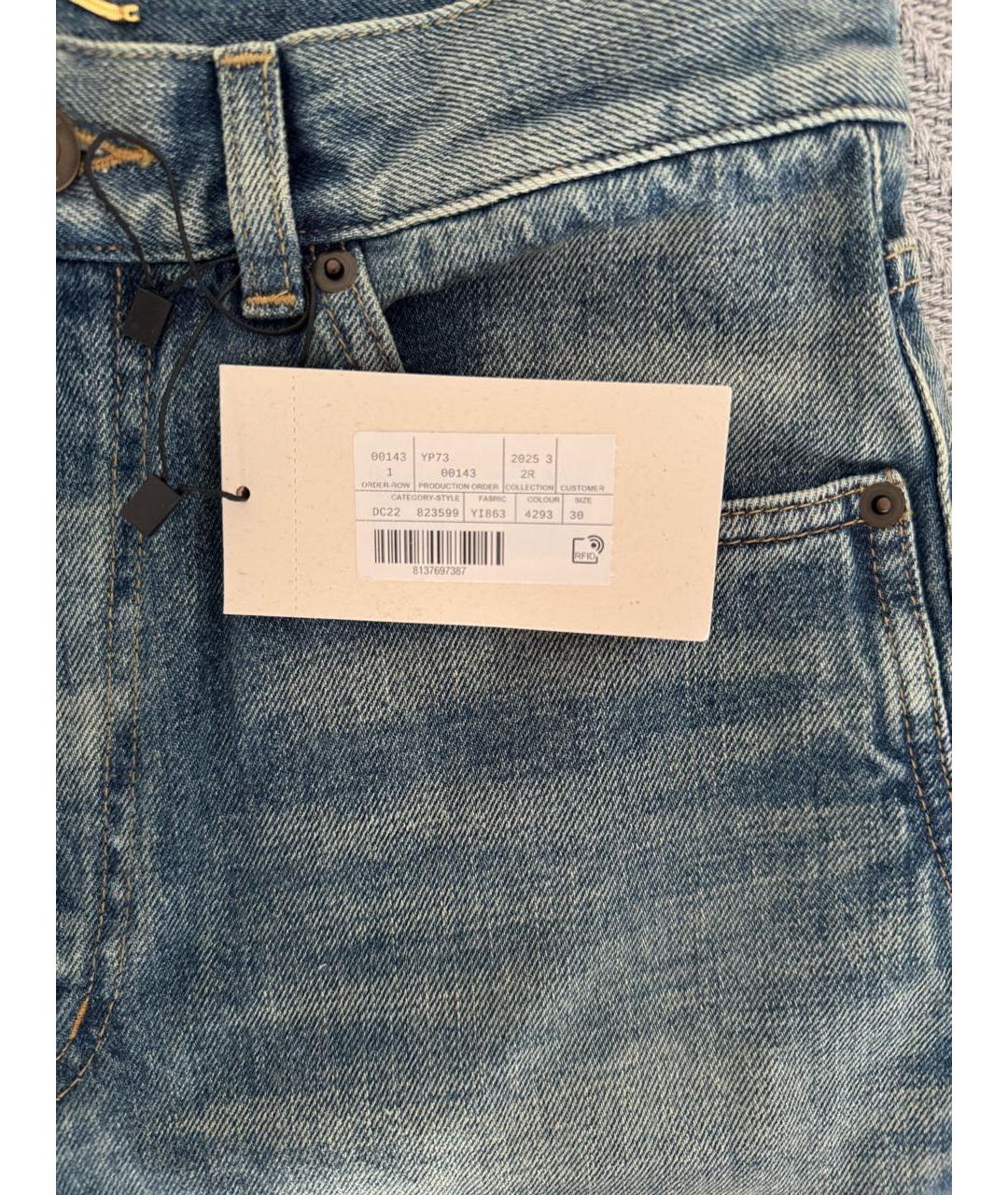 SAINT LAURENT Синие хлопковые прямые джинсы, фото 5