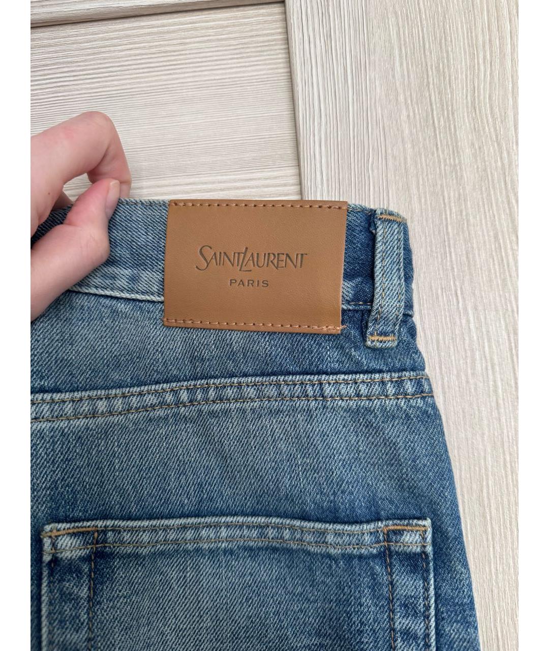SAINT LAURENT Синие хлопковые прямые джинсы, фото 4