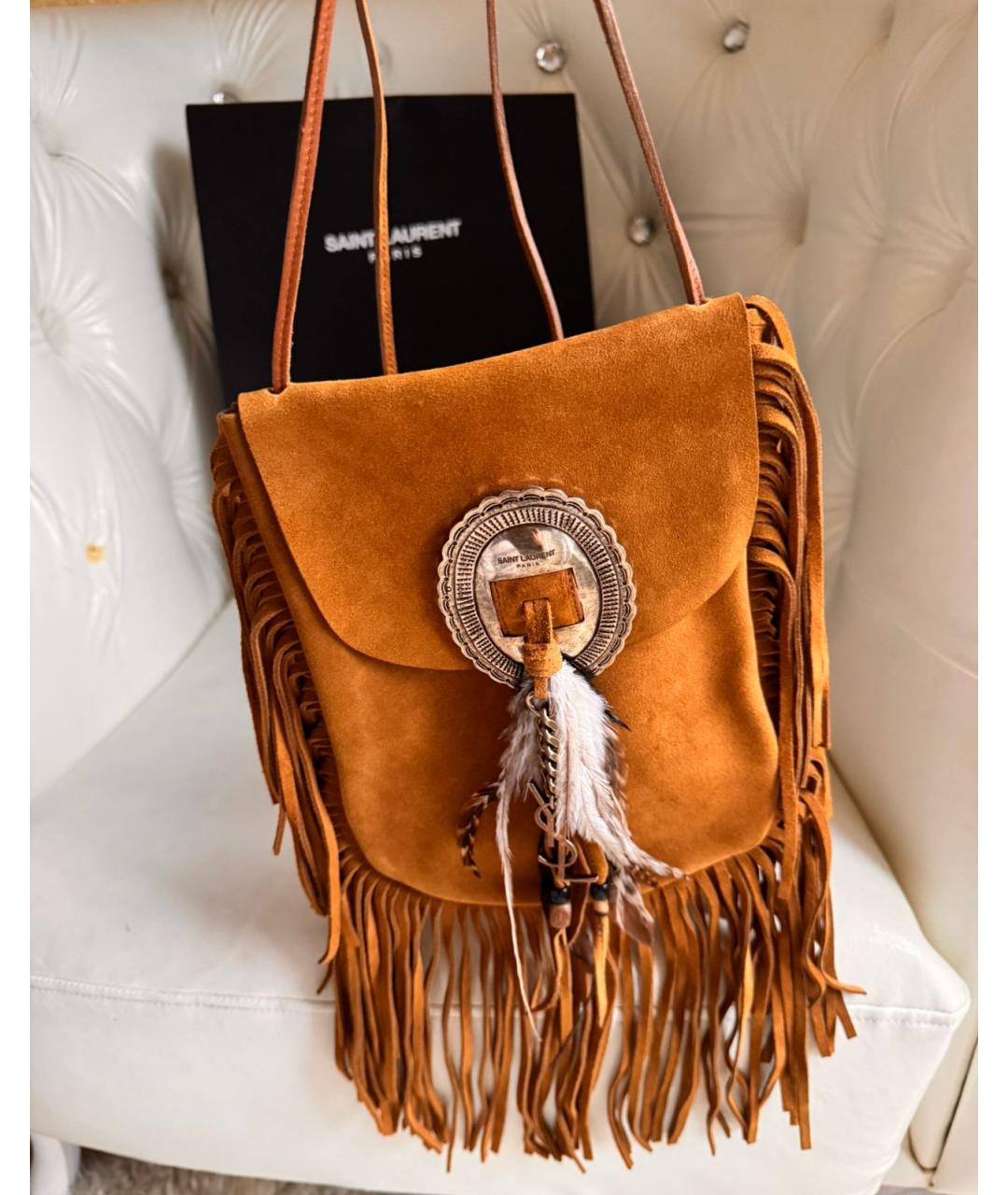 SAINT LAURENT Коричневая замшевая сумка через плечо, фото 2