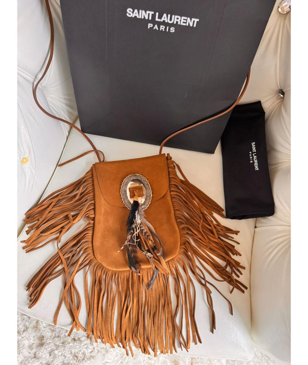 SAINT LAURENT Коричневая замшевая сумка через плечо, фото 5