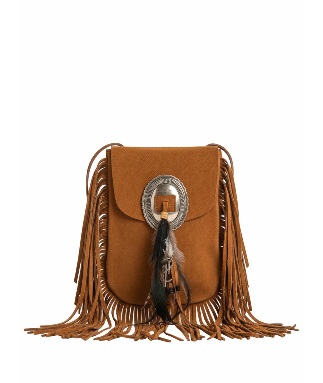 SAINT LAURENT Коричневая замшевая сумка через плечо, фото 1