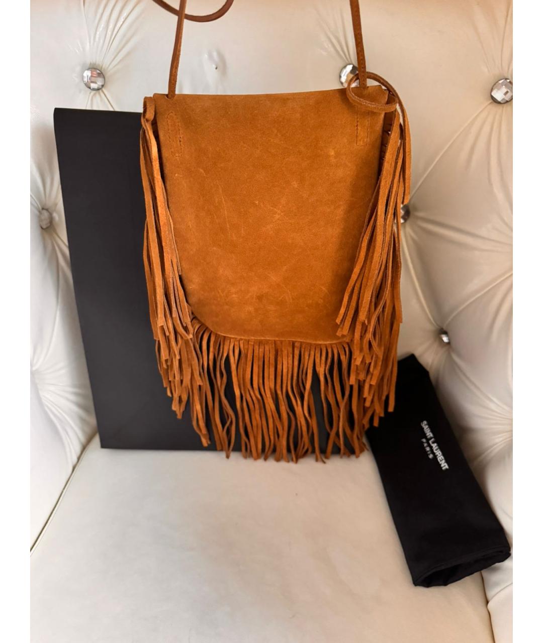 SAINT LAURENT Коричневая замшевая сумка через плечо, фото 3