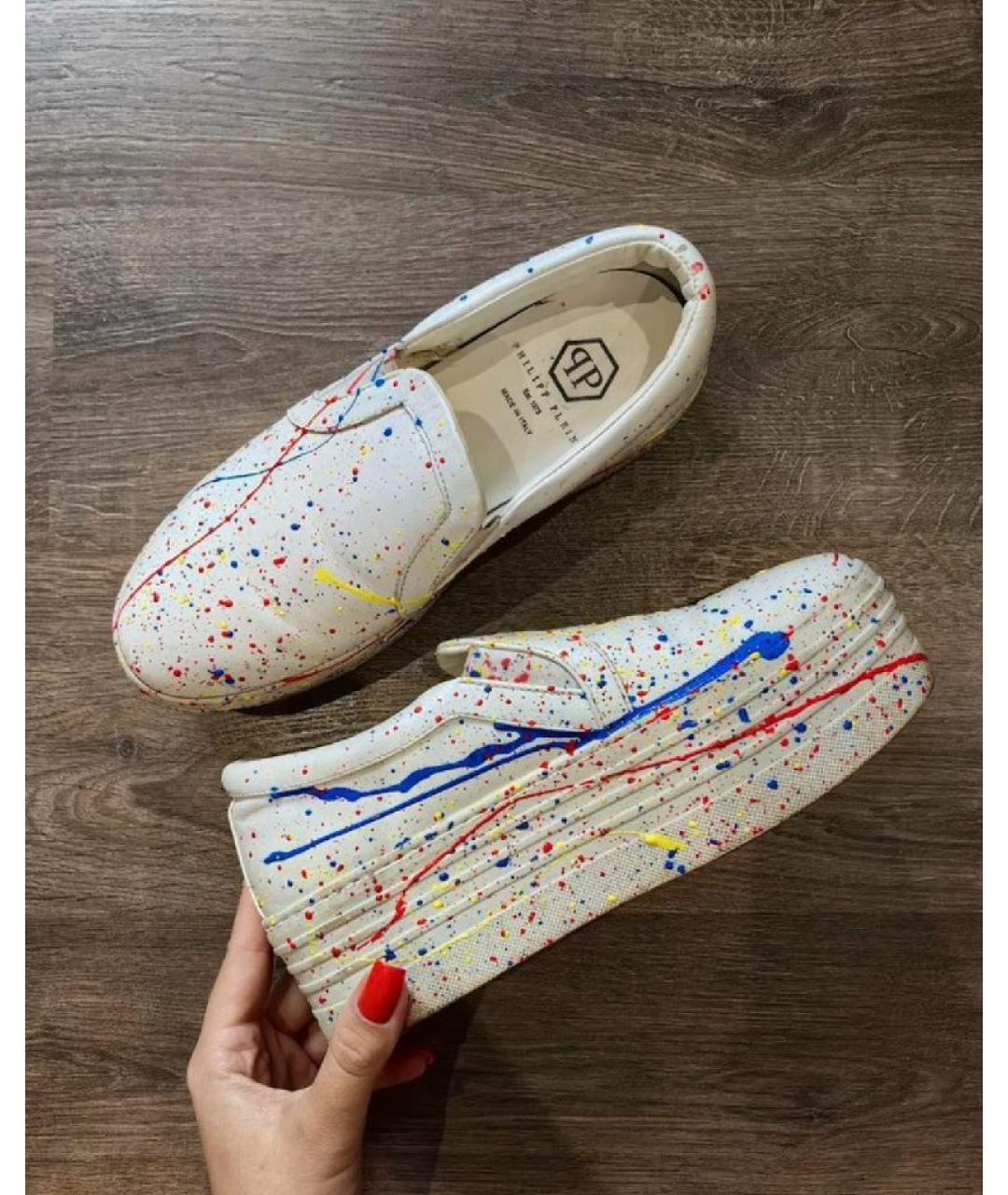 PHILIPP PLEIN Белые кожаные слипоны, фото 5