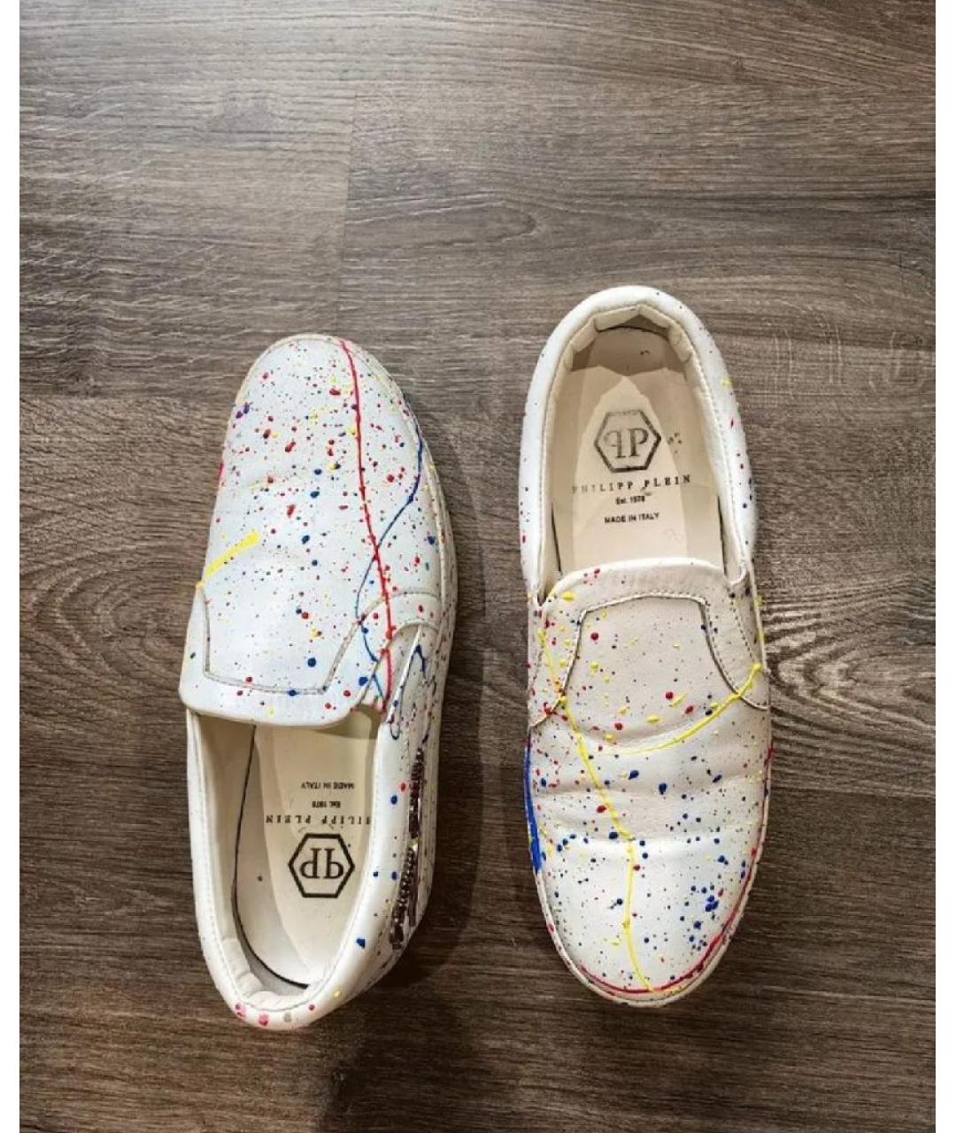 PHILIPP PLEIN Белые кожаные слипоны, фото 4