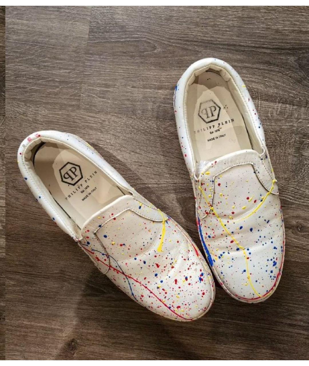 PHILIPP PLEIN Белые кожаные слипоны, фото 2