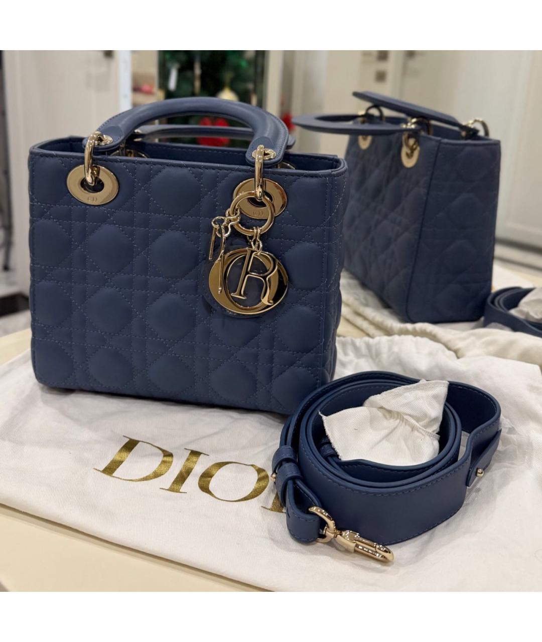 CHRISTIAN DIOR Темно-синяя кожаная сумка с короткими ручками, фото 3