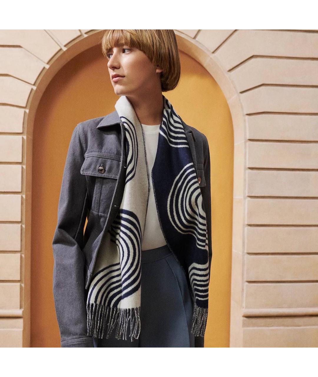 HERMES Темно-синий кашемировый шарф, фото 3