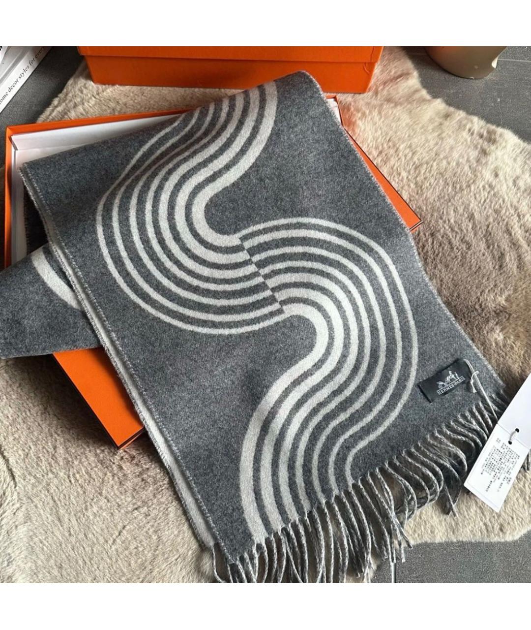 HERMES Серый кашемировый шарф, фото 3