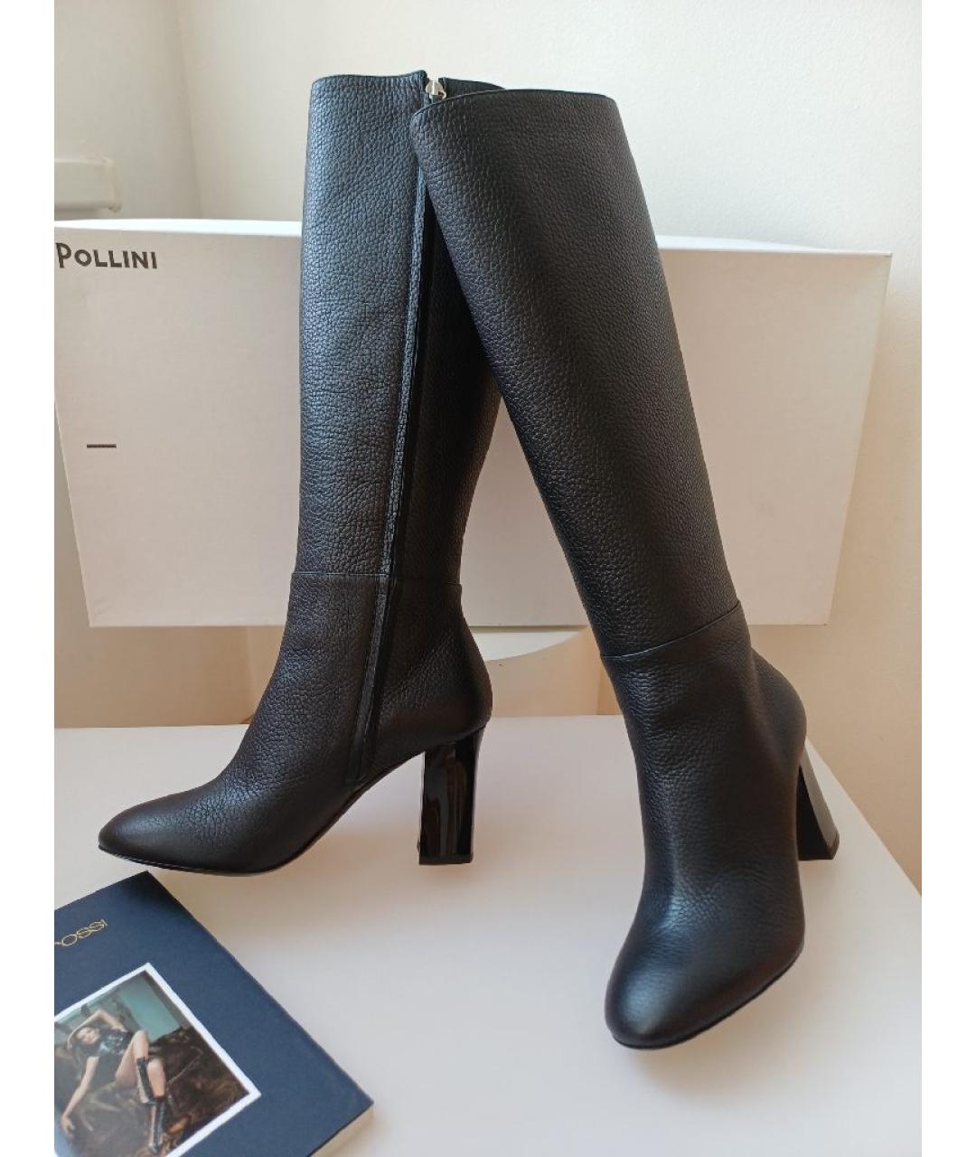 POLLINI Черные кожаные сапоги, фото 4