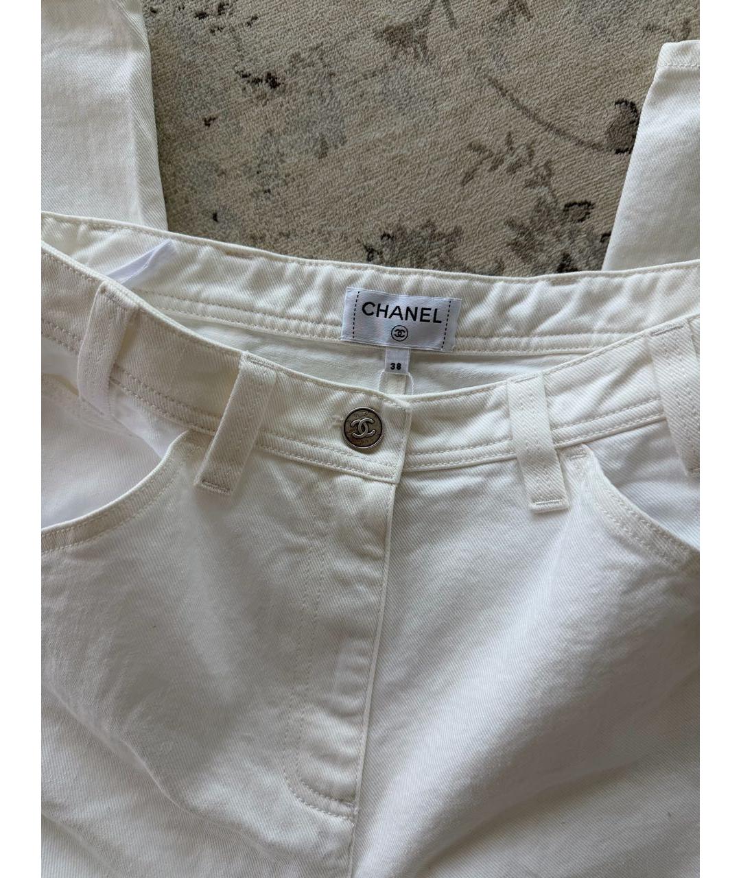 CHANEL Белые хлопковые прямые джинсы, фото 4