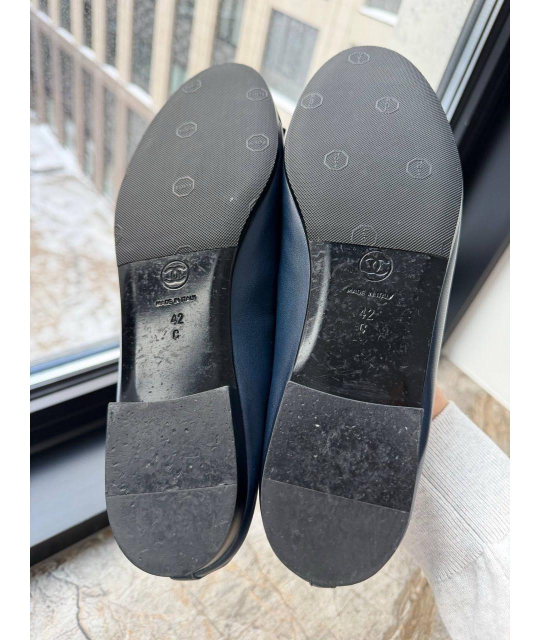 CHANEL Темно-синие кожаные балетки, фото 5