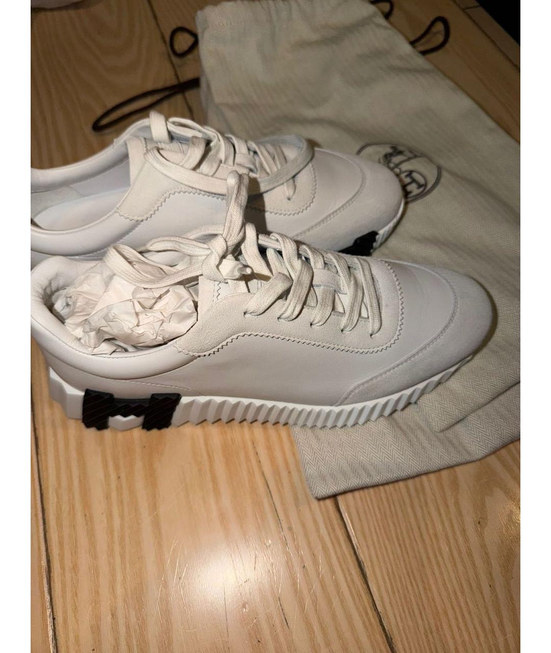 HERMES Белые кожаные кеды, фото 4