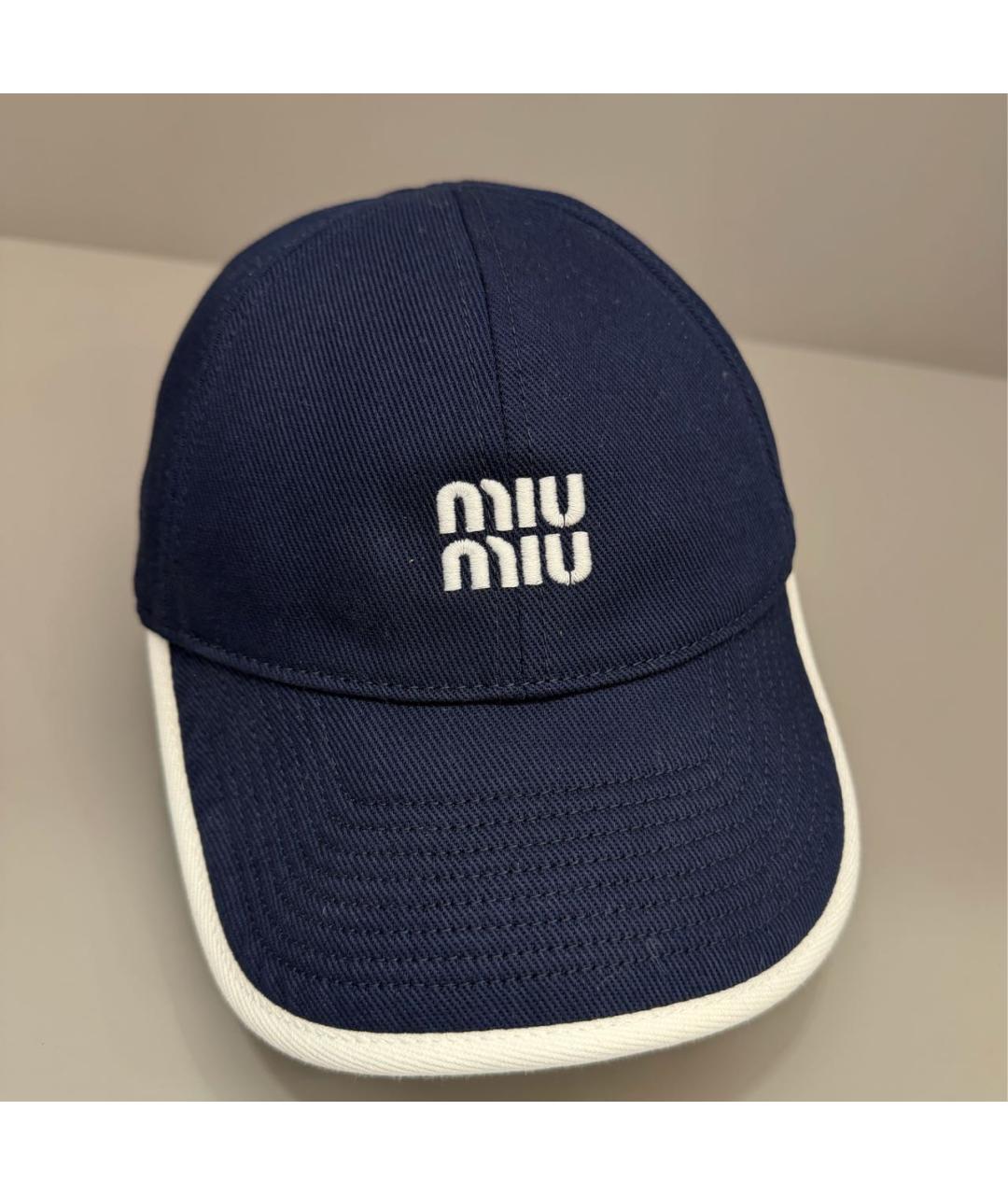 MIU MIU Темно-синяя хлопковая кепка, фото 5