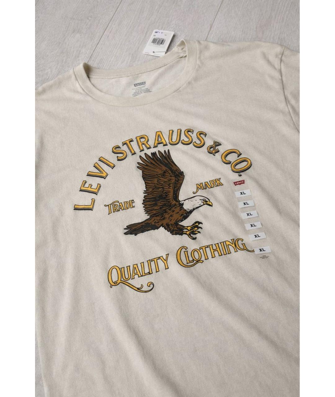 LEVI'S Бежевая хлопко-полиэстеровая футболка, фото 2