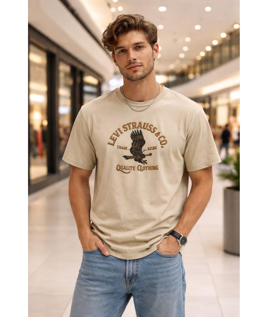 LEVI'S Бежевая хлопко-полиэстеровая футболка, фото 4