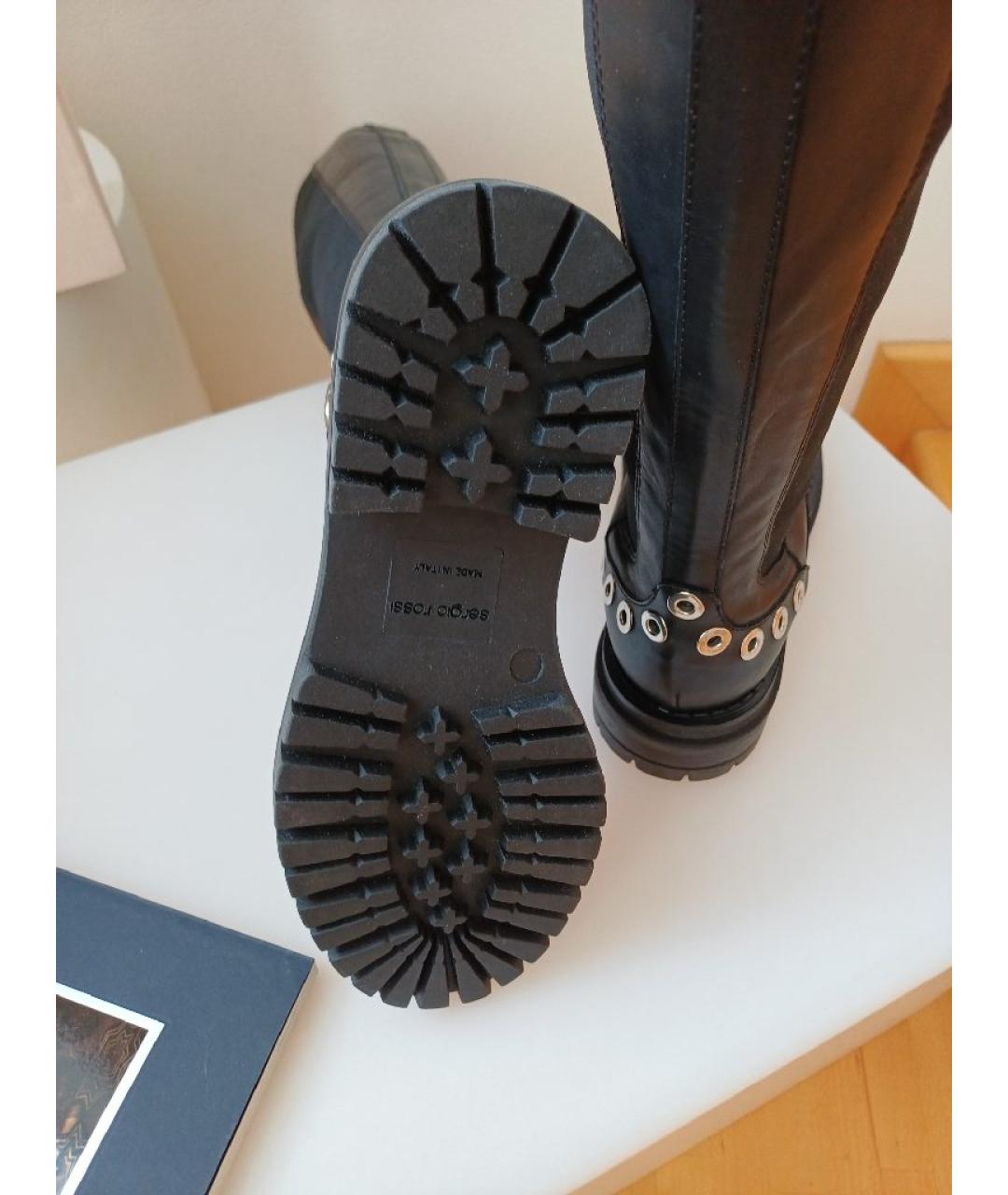 SERGIO ROSSI Черные кожаные сапоги, фото 8